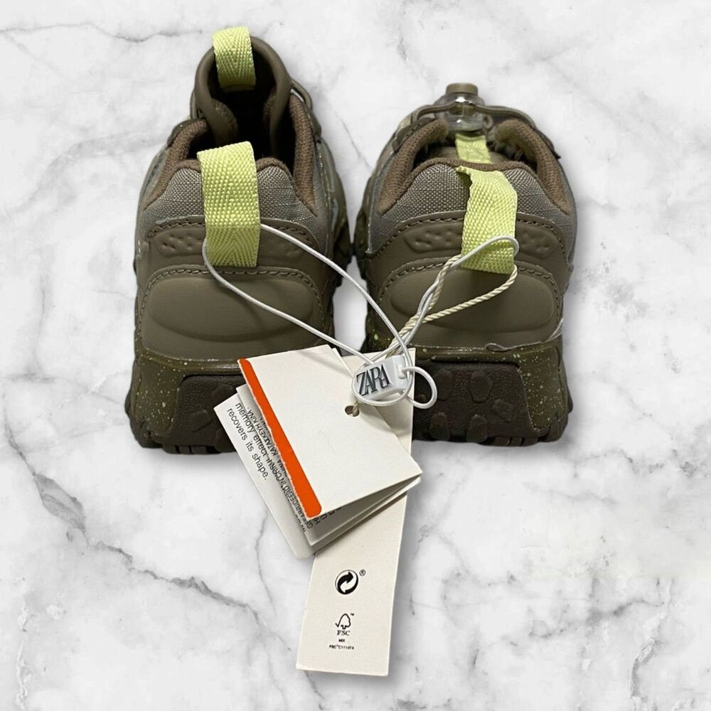 Zara Baby Hiking Trainers Shoes Khaki Green Size 25 100% Cotton Insole - Picture 4 of 8